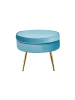 SalesFever Polsterhocker rund mit goldfarbenem Chromgestell und Samtbezug in Blau