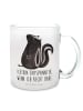 Mr. & Mrs. Panda Teetasse Glas Stinktier Sitzen mit Spruch in Transparent