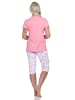 NORMANN Eleganter Damen Capri Pyjama, Schlafanzug mit Capri Hose in rosa