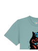 wat? Apparel T-Shirt Katze auf Fahrrad in Teal Monstera