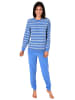 NORMANN Frottee Pyjama für Bündchen und geringelten Oberteil - 49947 in hellblau