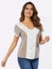 Sieh an! V-Shirt in taupe-ecru-bedruckt