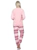 NORMANN Frottee Schlafanzug lang Bündchen Hose gestreift - 81806 in rosa