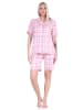 NORMANN kurzarm Shorty Pyjama Jersey zum durchknöpfen Karo - 72838 in rosa