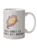Mr. & Mrs. Panda Tasse mit Henkel Otter Umarmen mit Spruch in Grau Pastell