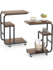 COSTWAY 2er Set Beistelltisch mit Rollen in Braun