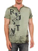 Rusty Neal V-Neck T-Shirt mit Wildleder-Details und Nieten-Verlauf in Khaki