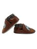 Yalion Babyschuhe aus Leder mit rutschfester Sohle – Braun mit Auto-Muster