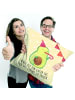 Mr. & Mrs. Panda Kissen 40x40 Avocado Party mit Spruch in Gelb Pastell