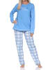 NORMANN Schlafanzug langarm Pyjama karierter Hose Jersey Übergrößen in blau