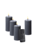 Deluxe Homeart 4er Set LED Kerzen MIA Echtwachs Deluxe 5x10cm mit Batterien Fernb. In grau