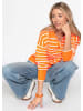 SASSYCLASSY Feinstrickpullover mit Polokragen und Ajourstreifen in Orange