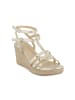Les Tropéziennes par M Belarbi Lili-Sandalen aus Leder mit Keilabsatz Gold