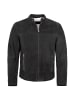 Milestone Lederjacke Kapuze Lammvelour in Schwarz