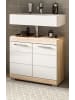 Inn.Furn Waschbeckenunterschrank weiß Hochglanz und Sonoma Eiche, Bad Unterschrank 60 cm