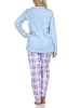 NORMANN Schlafanzug langarm Pyjama karierter Hose Jersey - 84736 in hellblau