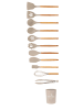 Cheffinger 12-tlg Küchenhelfer Kochbesteck Set Kochgeschirr Silikon Holzgriff in Beige