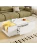 ABRIHOME 105 cm Couchtisch mit Stauraum, LED, Glasplatte und 2 Schubladen, Weiß