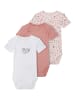 name it 3er Pack kurzarm Baby Body mit Herz und Blumen Rosette 50