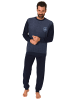 NORMANN Frottee Pyjama langarm Schlafanzug Bündchen - 58908 in blau-melange