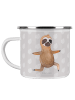 Mr. & Mrs. Panda Tasse Emaille Faultier Yoga ohne Spruch in Grau Pastell