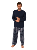NORMANN Schlafanzug lang Pyjama FlanellHose Karo - 88197 in navy