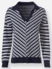 Heine Polopullover in marine-ecru-gemustert