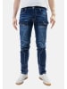 Jaylvis Denim Style Jeans Hose mit Kontrastfalten und Zip in Blau