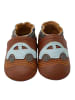 Yalion Babyschuhe aus Leder mit rutschfester Sohle – Braun mit Auto-Muster