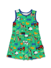 Toby Tiger Jersey Trägerkleid mit Hillside Bauernhof Print in grün