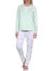 NORMANN Schlafanzug Langarm Pyjama Flamingo und Knopfleiste am Hals - 78548 in grün