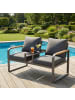 ABRIHOME Gartensofa in Grau 2-Sitzer mit Glasplatte Geflochtenen Armlehnen