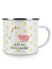 Mr. & Mrs. Panda Camping Emaille Tasse Einhorn Schwein mit Spruch in Weiß
