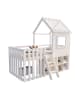 ABRIHOME Kinderbett in weiß 90x200 cm mit Dach Fenster Leiter und Stauraum ohne Matratze 