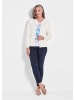 GOLDNER Kurzgröße:  Strickjacke Baumwoll-Cardigan in roter Jeansoptik in cremeweiß
