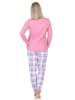 NORMANN Schlafanzug langarm Pyjama karierter Hose Jersey - 84747 in rosa