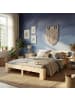 Homestyle4u Holzbett 140x200 mit Lattenrost und Matratze in Braun