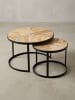 KADIMA DESIGN Couchtisch 2er Set Massivholz/Metall Wohnzimmertisch Industrial Rund in Akazie