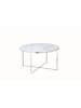 SalesFever Couchtisch rund Ø 80 cm Glasplatte Weiß Marmoroptik Metallgestell in Chromfarben