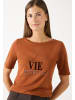 More & More softes Kurzarmshirt, Wording in cinnamon