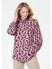 GOLDNER Kurzgröße:  Bluse Langarmshirt mit Smok-Details in beere / gemustert