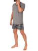NORMANN Schlafanzug kurzarm Shorty mit karierter Jersey Hose - 86248 in grau