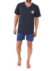 NORMANN Kurzarm Schlafanzug Shorty Pyjama Streifen in blau