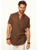 behype Kurzarmhemd - als Sommerhemd aus Leinen im Regular-Fit in Braun