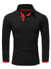 Amaci&Sons Langarm Kontrast Poloshirt CHARLOTTE in Schwarz/Rot