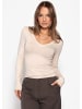 SASSYCLASSY Langarmshirt mit V-Ausschnitt in Beige