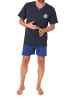 NORMANN Kurzarm Schlafanzug Shorty Pyjama Streifen in blau