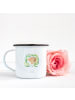 Mr. & Mrs. Panda XL Emaille Tasse Hund Blumen ohne Spruch in Weiß