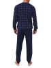 NORMANN Langarm Schlafanzug Pyjama Bündchen Minimalprint in navy