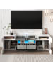 ABRIHOME Weiß-Grauer LED-TV-Schrank – Hochglanz mit eleganter Glasfront